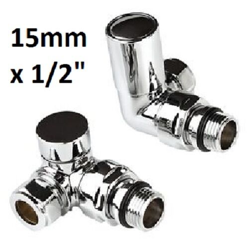 Chrome Corner Radiator Valves Towel Rail Valve Angled Pair Solid Brass 15mm TC-RVCC