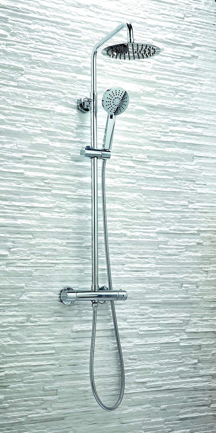 Round Thermostatic Shower System Slide Rail Kit with Rigid Riser RainShower Head