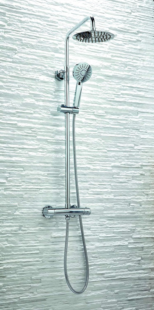 Round Thermostatic Shower System Slide Rail Kit with Rigid Riser RainShower Head