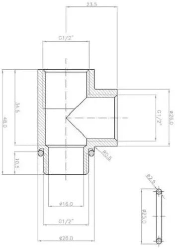 Team Controls Chrome T Piece for Dual Fuel Electric Heated Towel Rails and Radiators