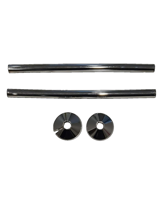 Radiator Pipe Covers & Collars PAIR- CHROME 15mm Pipe Shroud 300mm