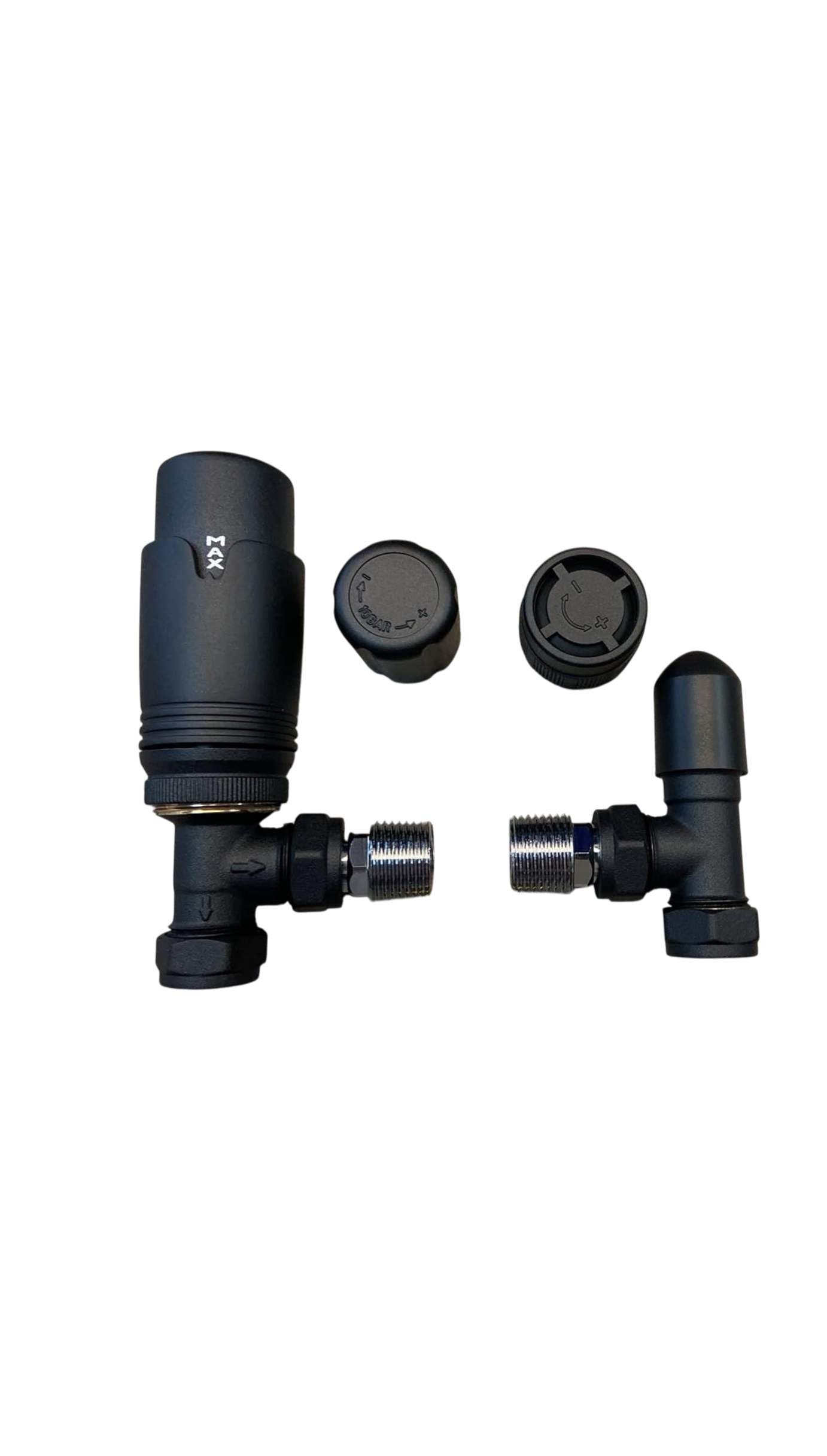 Matt Black Angled Thermostatic Radiator Valve & Lockshield Pack
