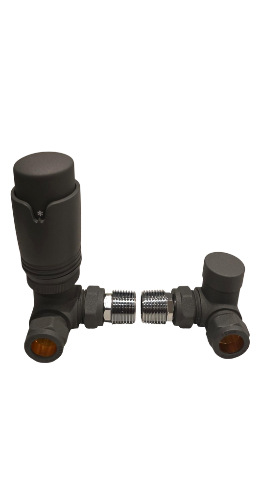 Anthracite Corner Thermostatic Radiator Valve & Lockshield Pack
