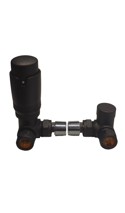 Matt Black Corner Thermostatic Radiator Valve & Lockshield Pack