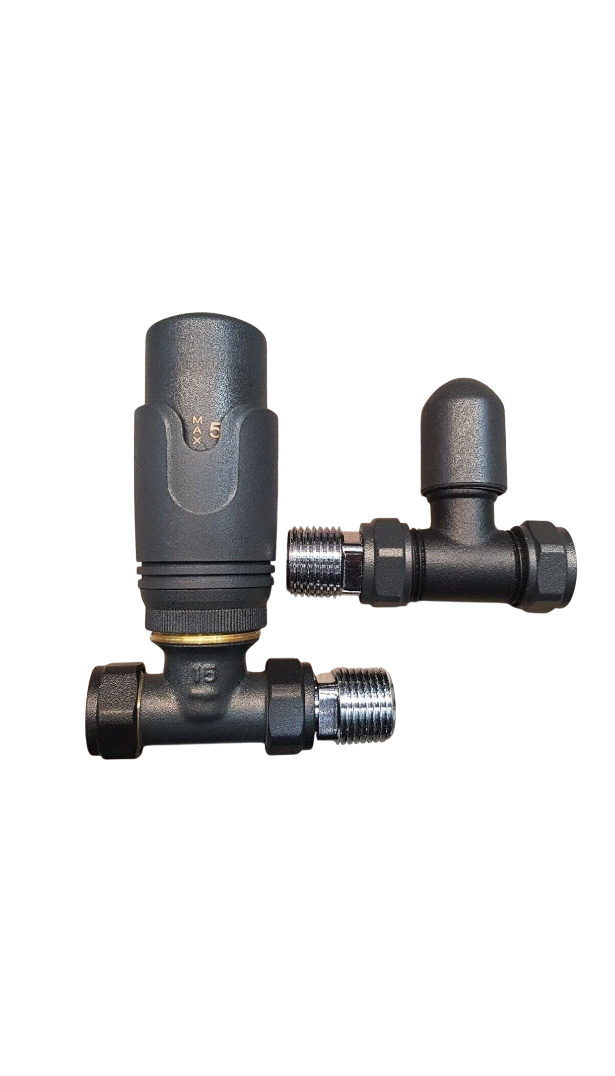 Anthracite Straight Thermostatic Radiator Valve & Lockshield Pack