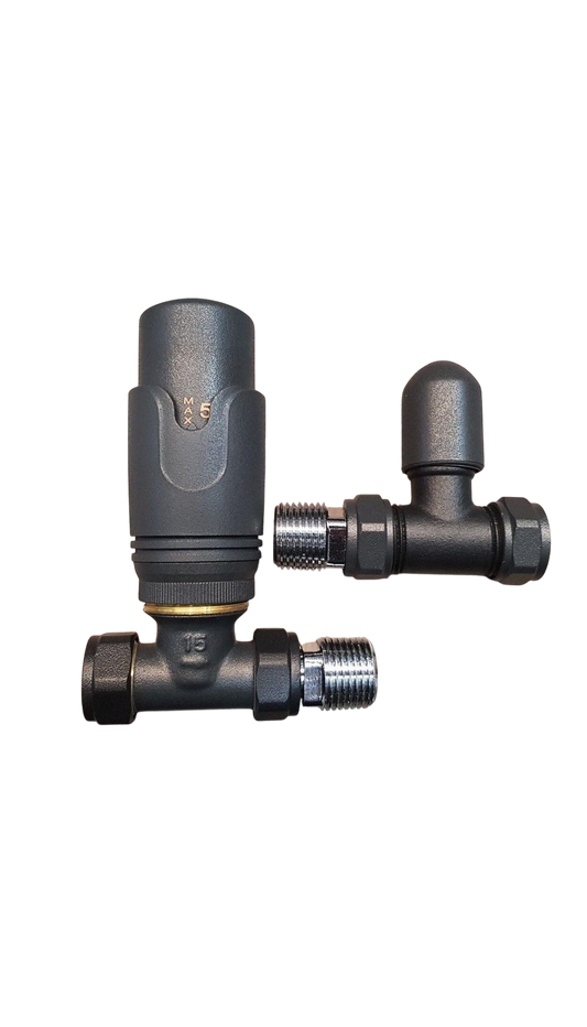 Anthracite Straight Thermostatic Radiator Valve & Lockshield Pack